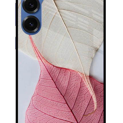 White Pink Leaf Samsung S25 Glass Case Back Cover by Casekaro
