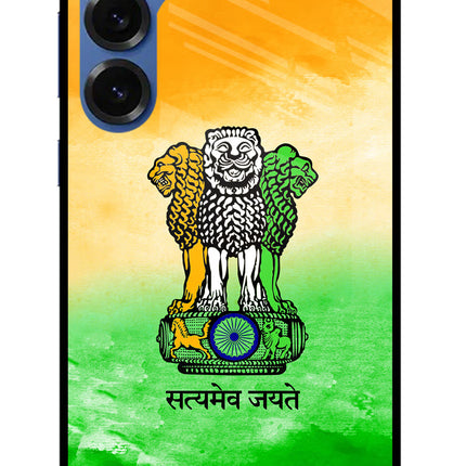 Satyamev Jayate Flag Samsung S25 Glass Case Back Cover by Casekaro