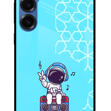 Cute Astronaut Chilling Samsung S25 Glass Case Back Cover by Casekaro