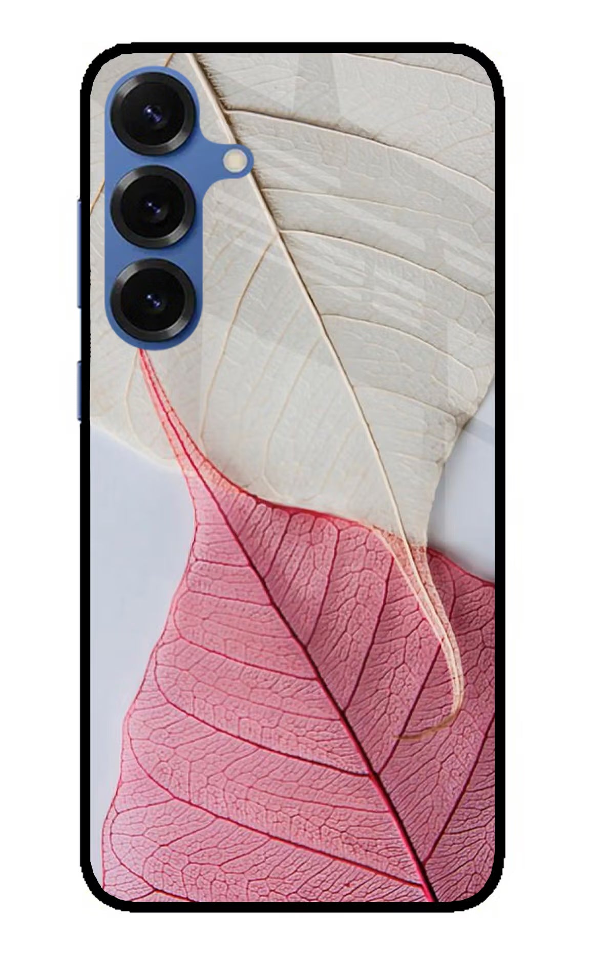 White Pink Leaf Samsung S25 Plus Glass Case Back Cover by Casekaro