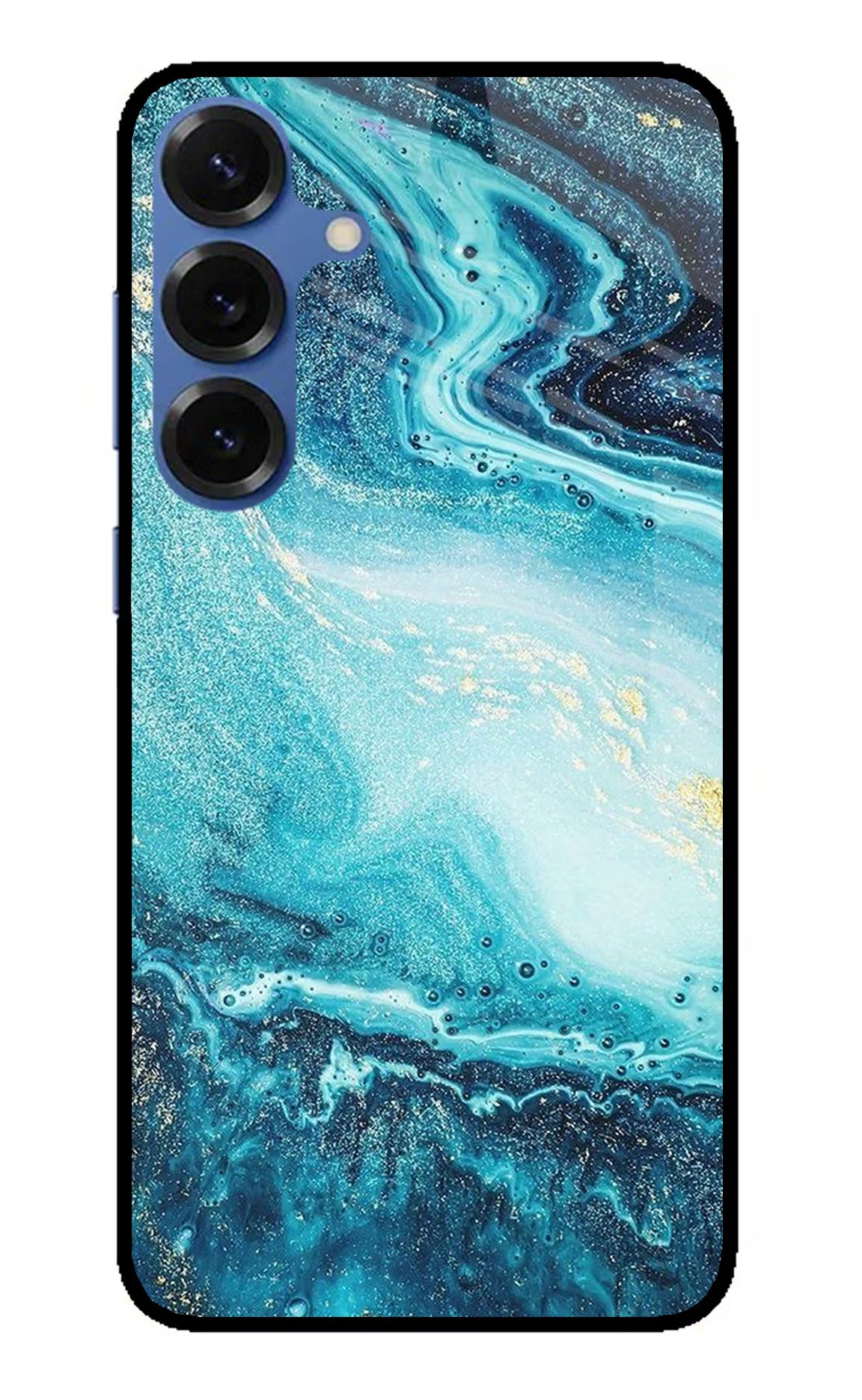 Blue Glitter Marble Samsung S25 Plus Glass Case Back Cover by Casekaro