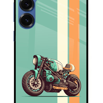 Striped Moto Drift Samsung S25 Plus Glass Case Back Cover by Casekaro