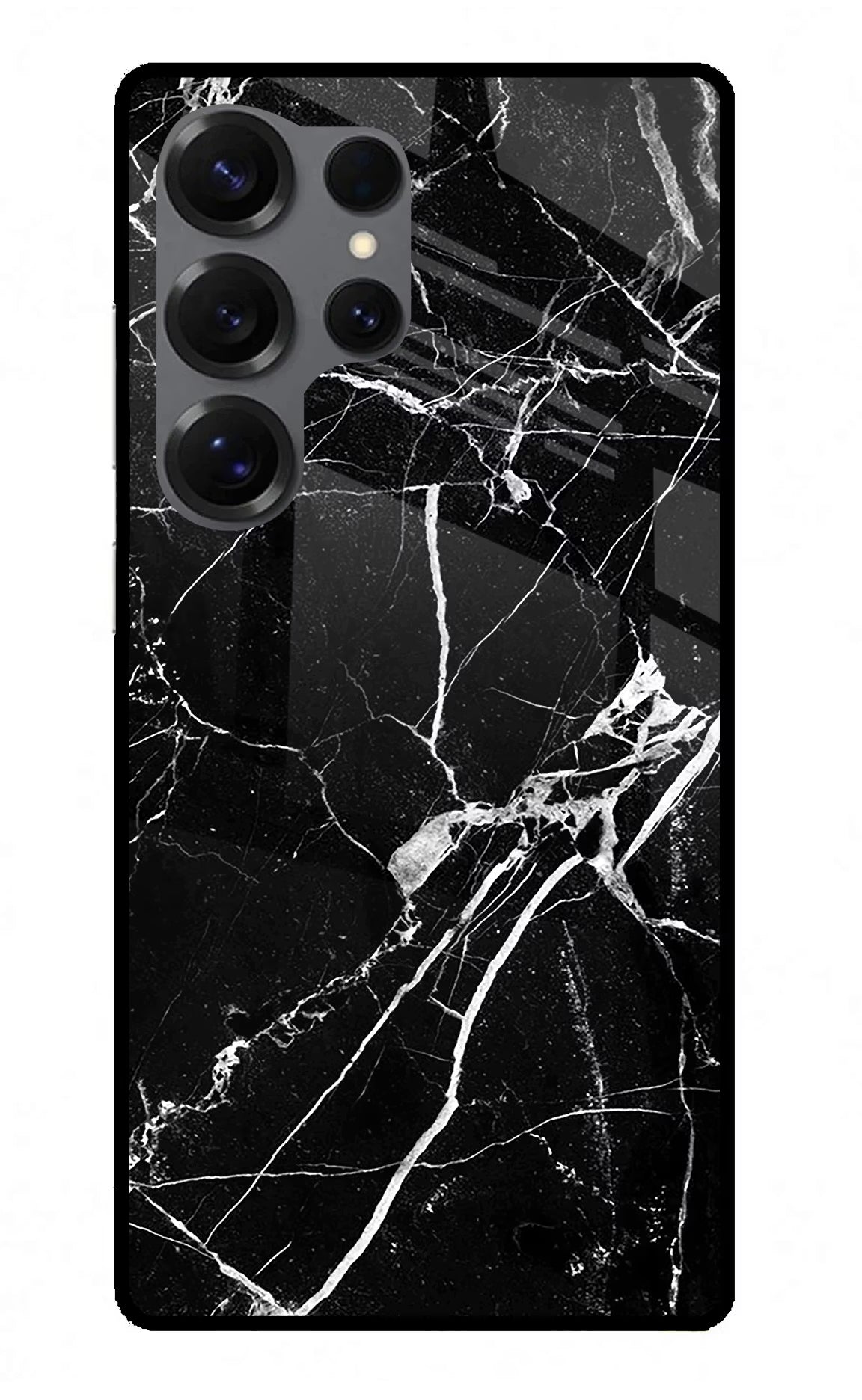 Black Marble Pattern Samsung S25 Ultra Glass Case Back Cover by Casekaro
