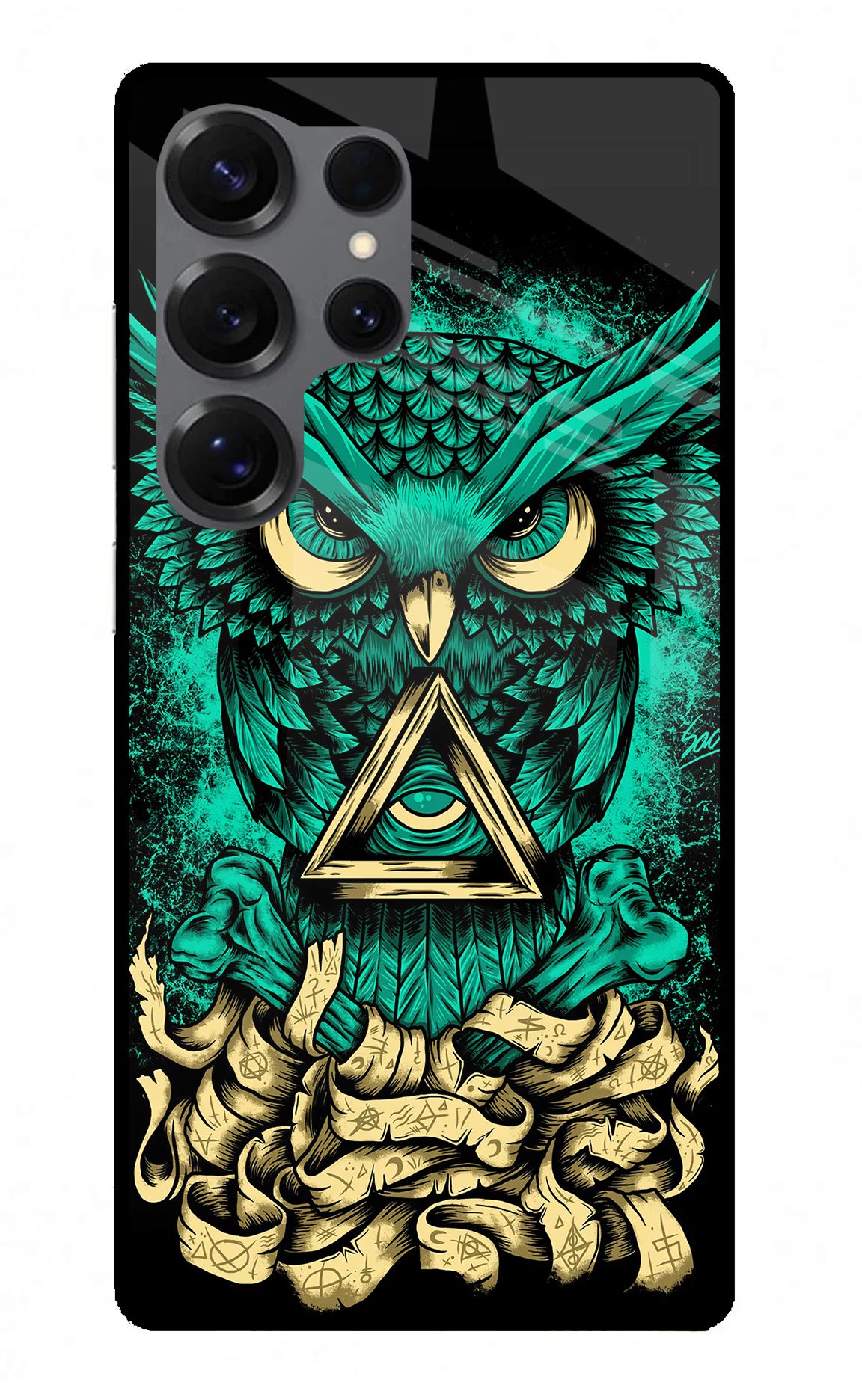 Green Owl Samsung S25 Ultra Glass Case Back Cover by Casekaro