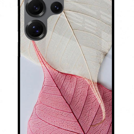 White Pink Leaf Samsung S25 Ultra Glass Case