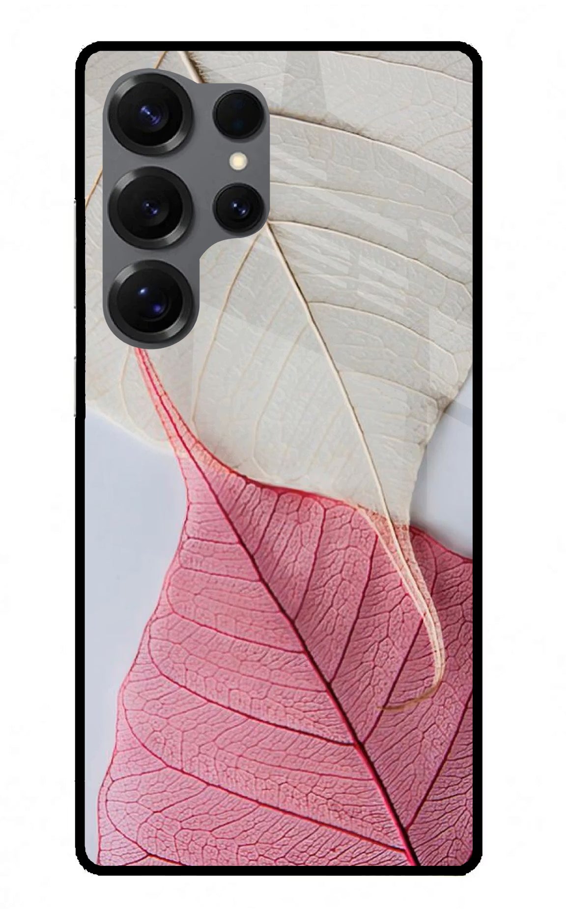 White Pink Leaf Samsung S25 Ultra Glass Case