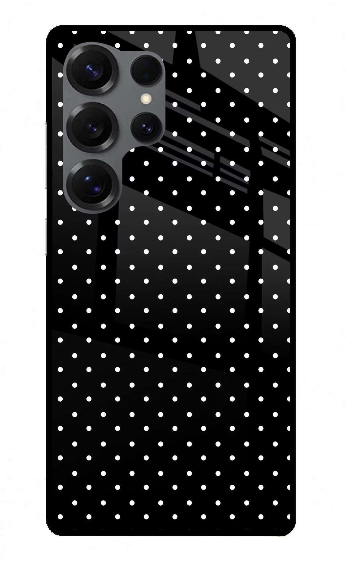 White Dots Samsung S25 Ultra Glass Case Back Cover by Casekaro