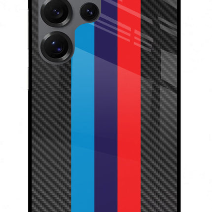 BMW Stripes Pattern Samsung S25 Ultra Glass Case Back Cover by Casekaro