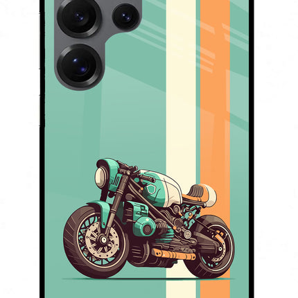 Striped Moto Drift Samsung S25 Ultra Glass Case Back Cover by Casekaro