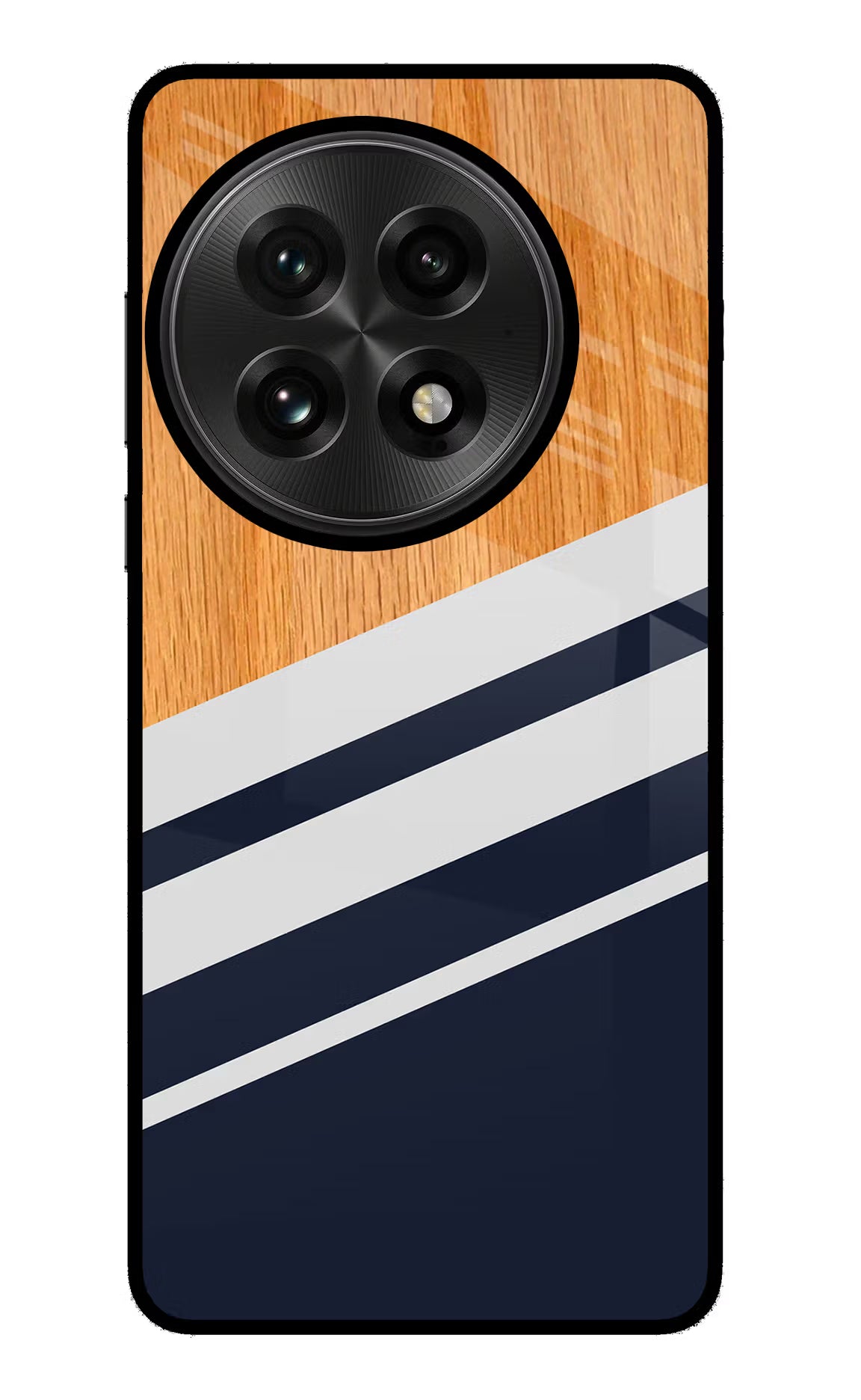 Blue and white wooden OnePlus 13 Glass Case Back Cover by Casekaro