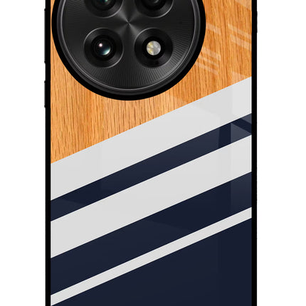 Blue and white wooden OnePlus 13 Glass Case