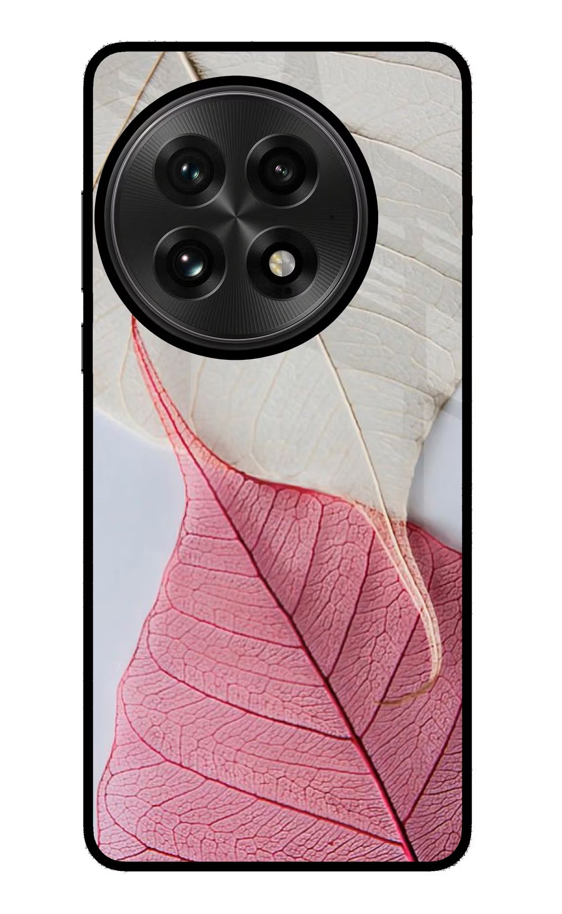 White Pink Leaf OnePlus 13 Glass Case Back Cover by Casekaro