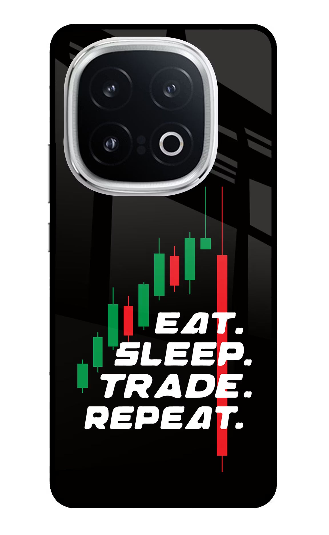 Eat Sleep Trade Repeat iQOO 13 5G Glass Case Back Cover by Casekaro