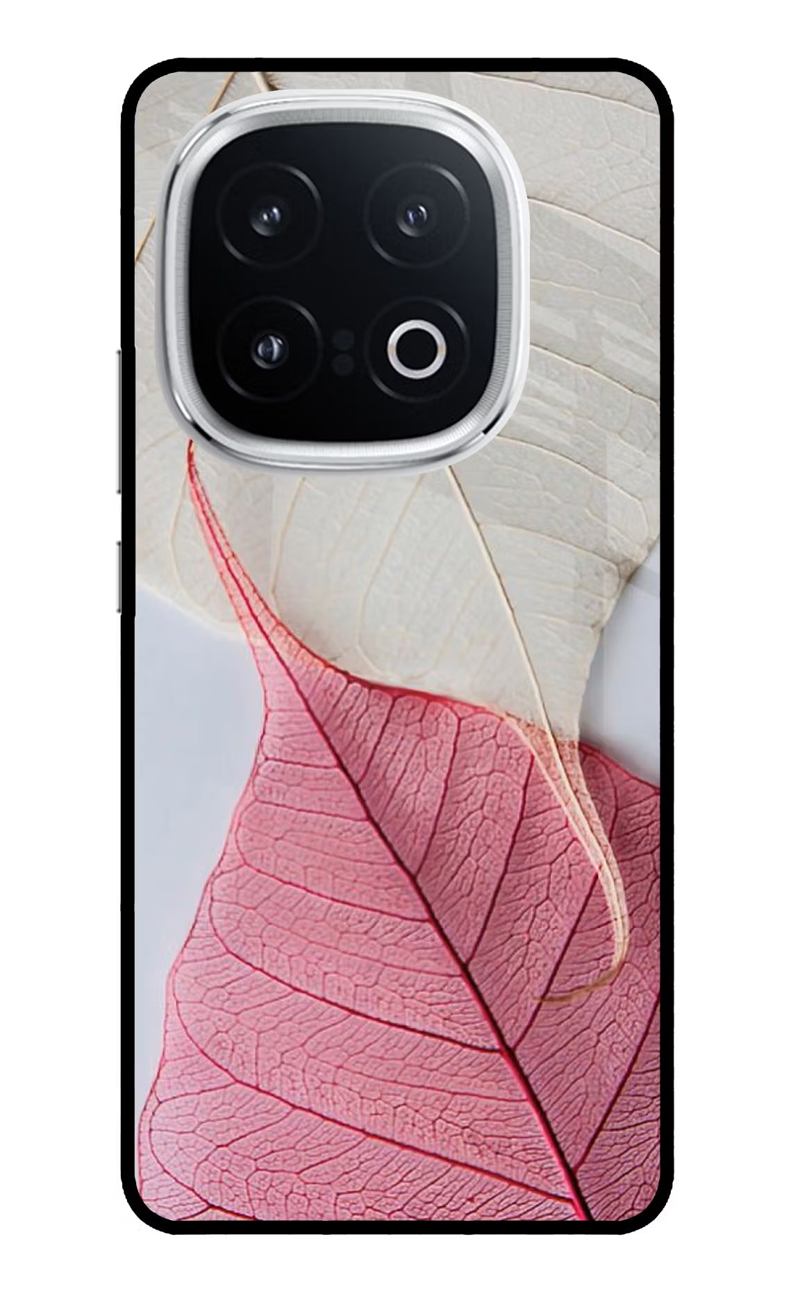 White Pink Leaf iQOO 13 5G Glass Case Back Cover by Casekaro