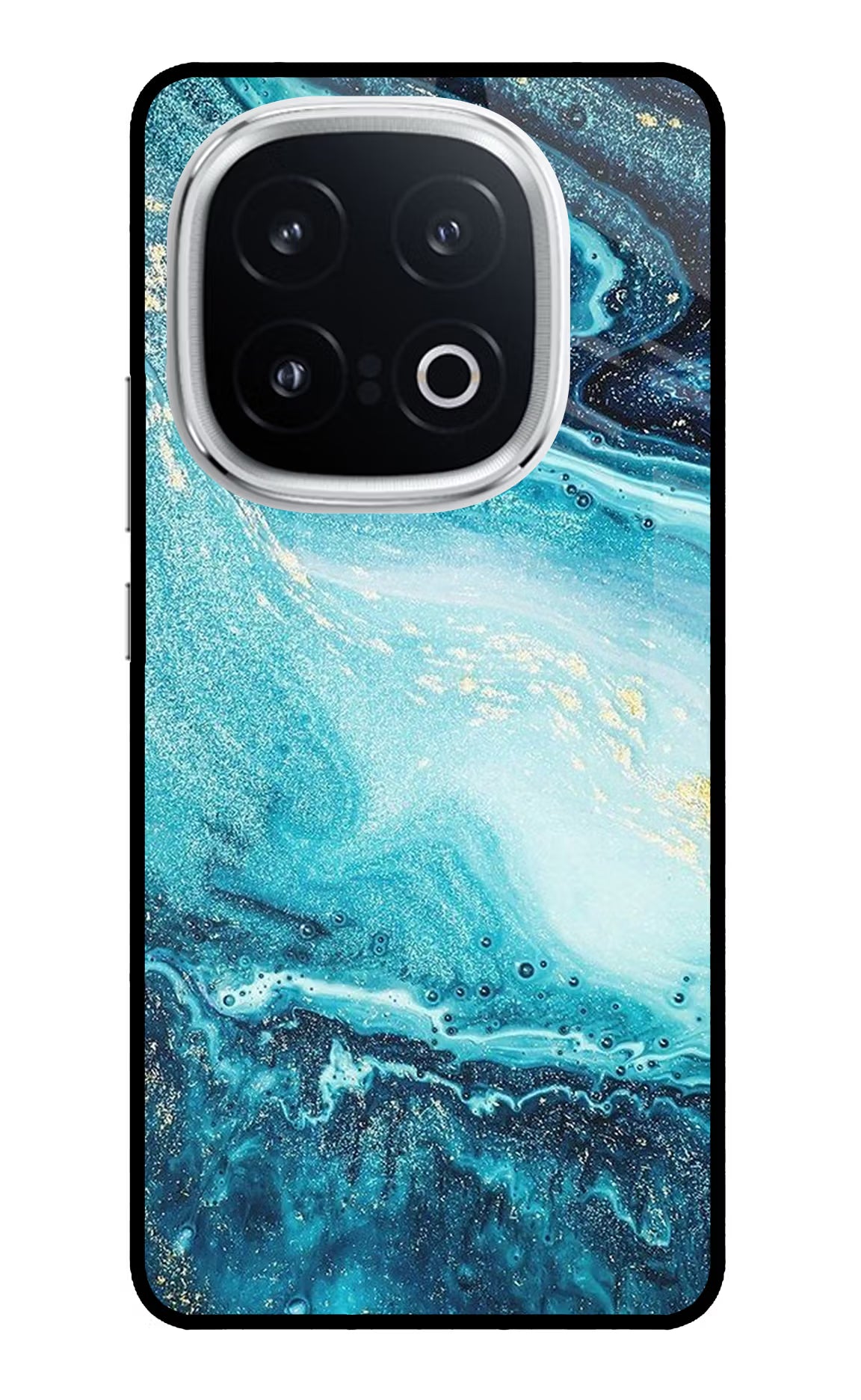 Blue Glitter Marble iQOO 13 5G Glass Case Back Cover by Casekaro
