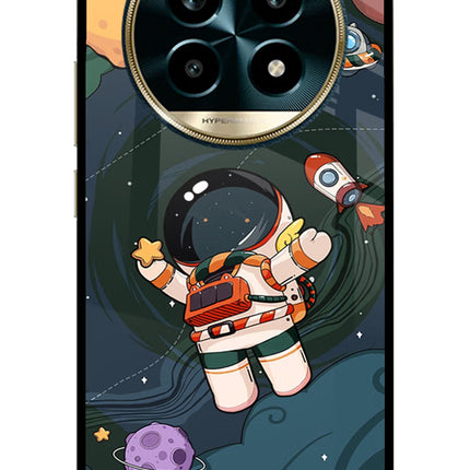 Cartoon Astronaut Realme 13 Pro 5G Glass Case Back Cover by Casekaro