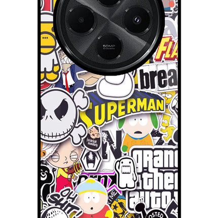 Sticker Bomb Redmi A4 5G Glass Case Back Cover by Casekaro