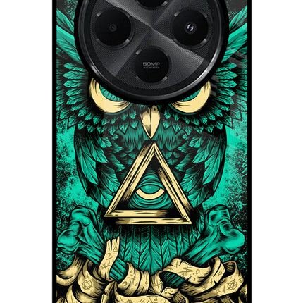Green Owl Redmi A4 5G Glass Case Back Cover by Casekaro