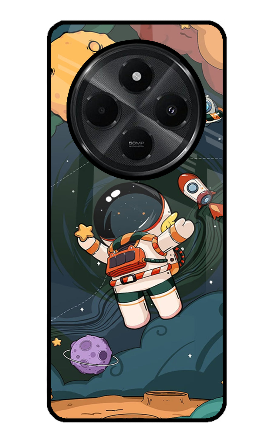 Cartoon Astronaut Redmi A4 5G Back Cover, Glass case