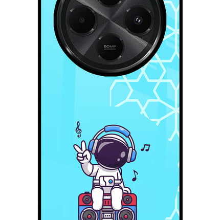 Cute Astronaut Chilling Redmi A4 5G Glass Case Back Cover by Casekaro