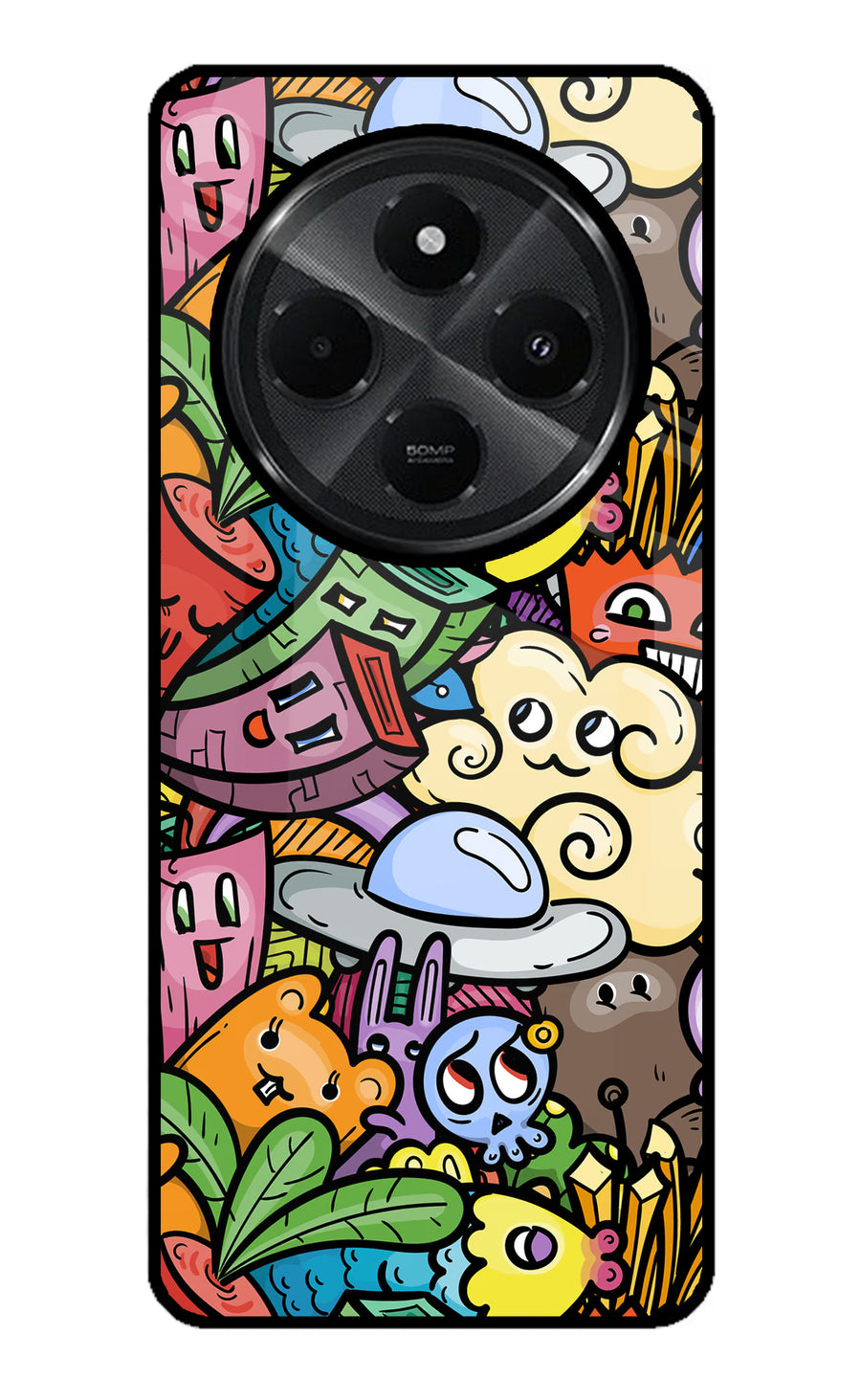 Veggie Doodle Redmi A4 5G Back Cover, Glass case