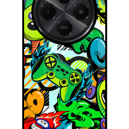 Game Doodle Redmi A4 5G Glass Case Back Cover by Casekaro