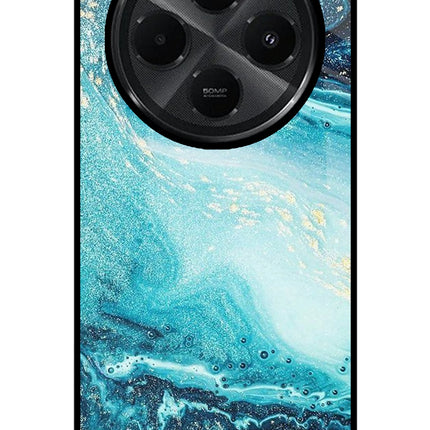 Blue Glitter Marble Redmi A4 5G Glass Case Back Cover by Casekaro