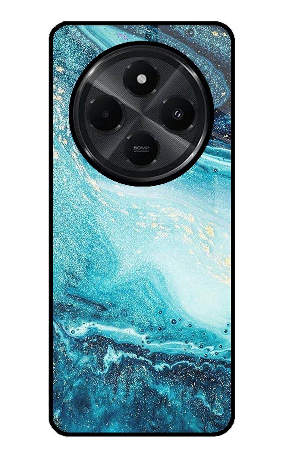Blue Glitter Marble Redmi A4 5G Back Cover, Glass case