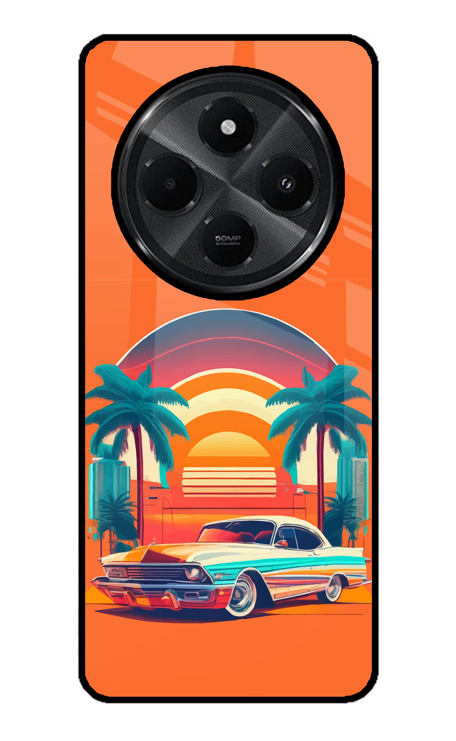 Palm Drive 80s Redmi A4 5G Back Cover, Glass case