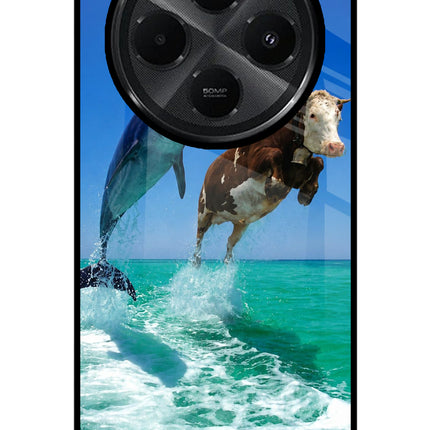 Dolphin vs Cow Redmi A4 5G Glass Case Back Cover by Casekaro