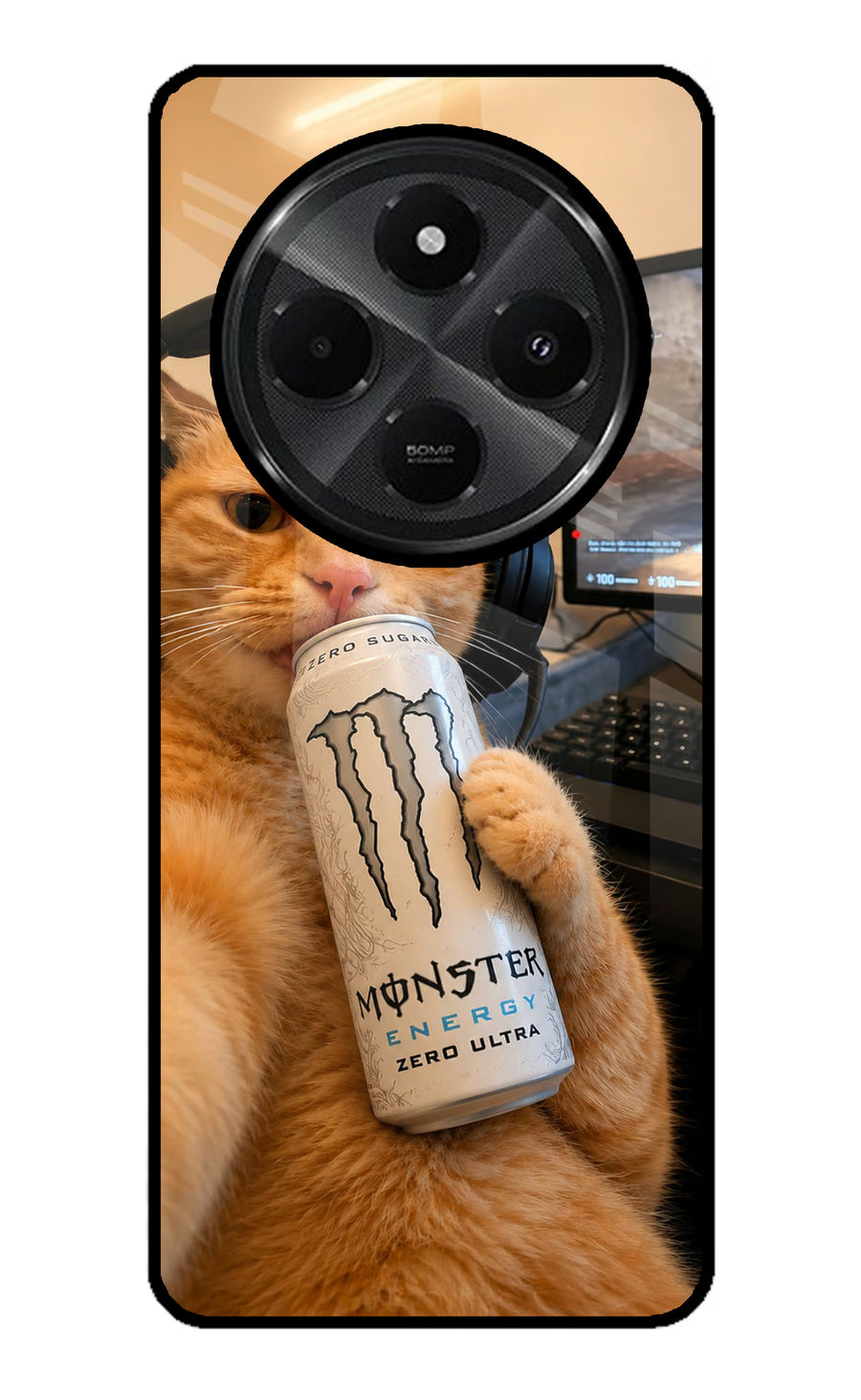 Gamer Cat Energy Redmi A4 5G Back Cover, Glass case