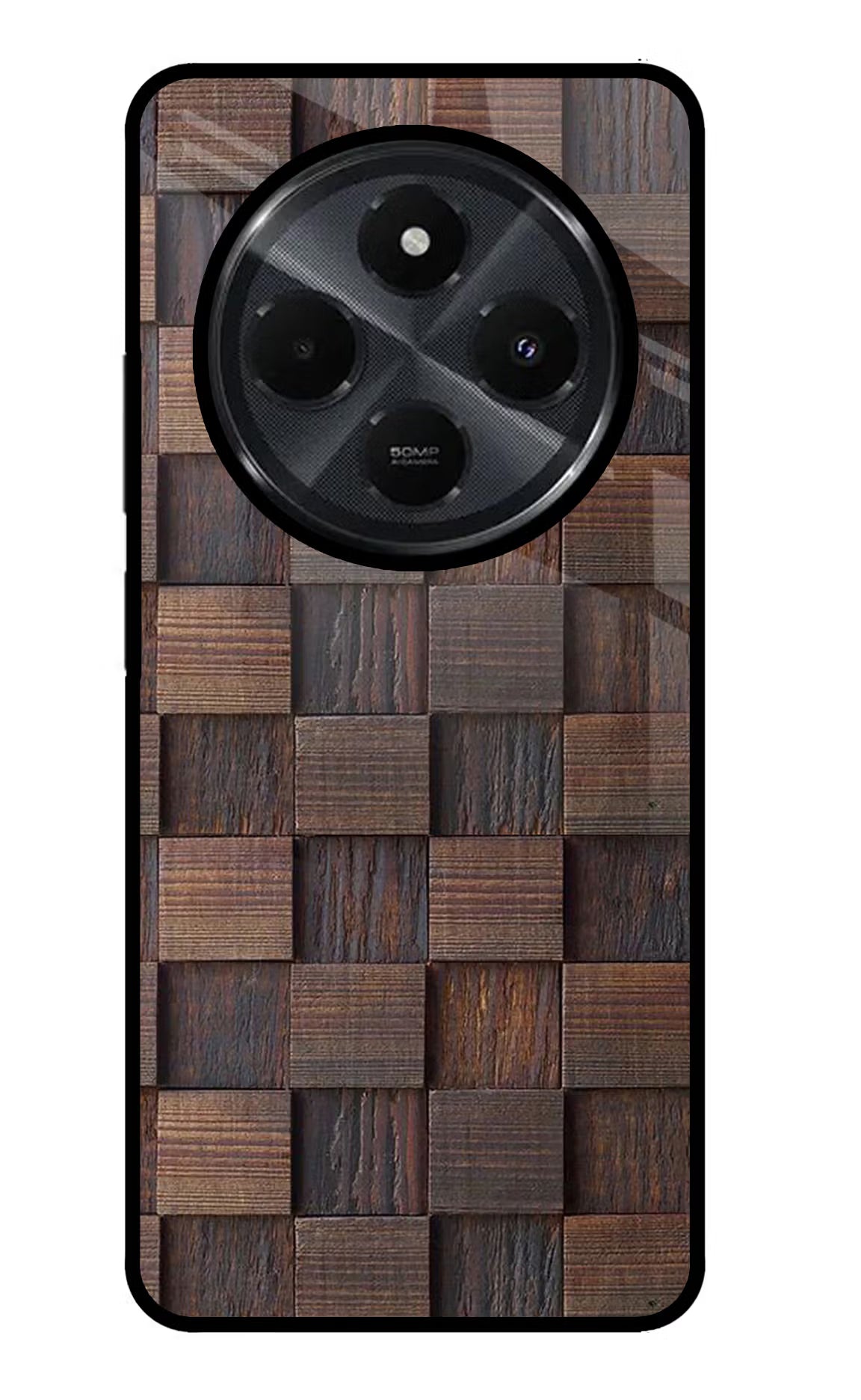Wooden Cube Design Redmi 14C 5G Glass Case Back Cover by Casekaro