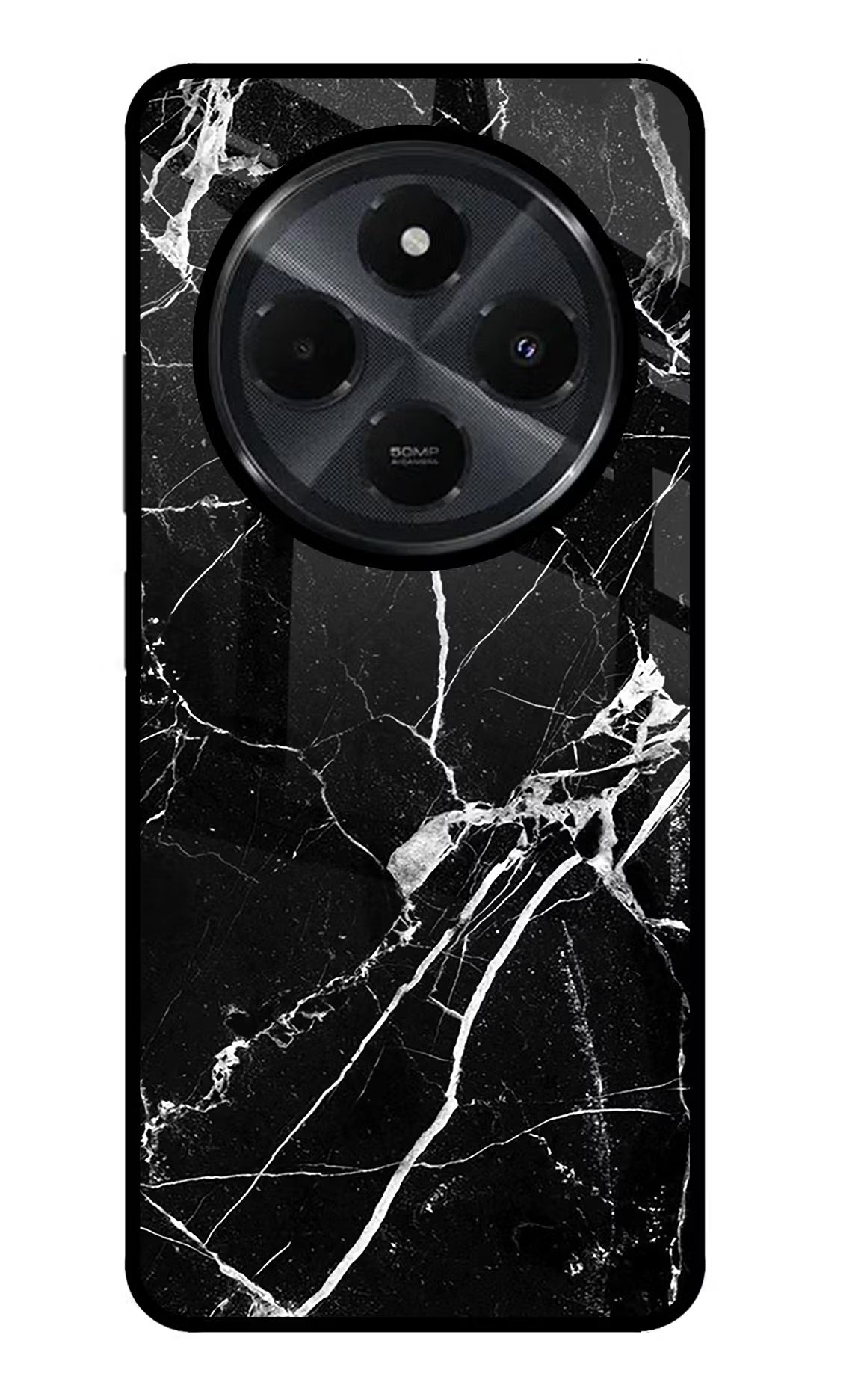 Black Marble Pattern Redmi 14C 5G Glass Case Back Cover by Casekaro