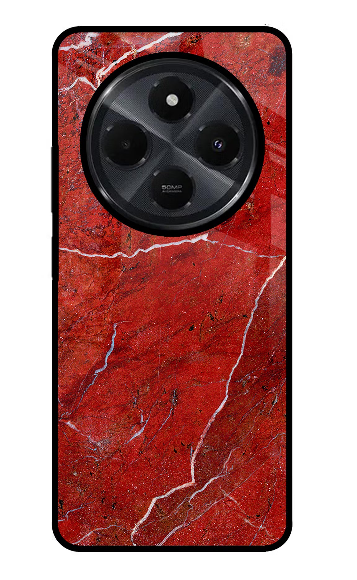 Red Marble Design Redmi 14C 5G Glass Case Back Cover by Casekaro