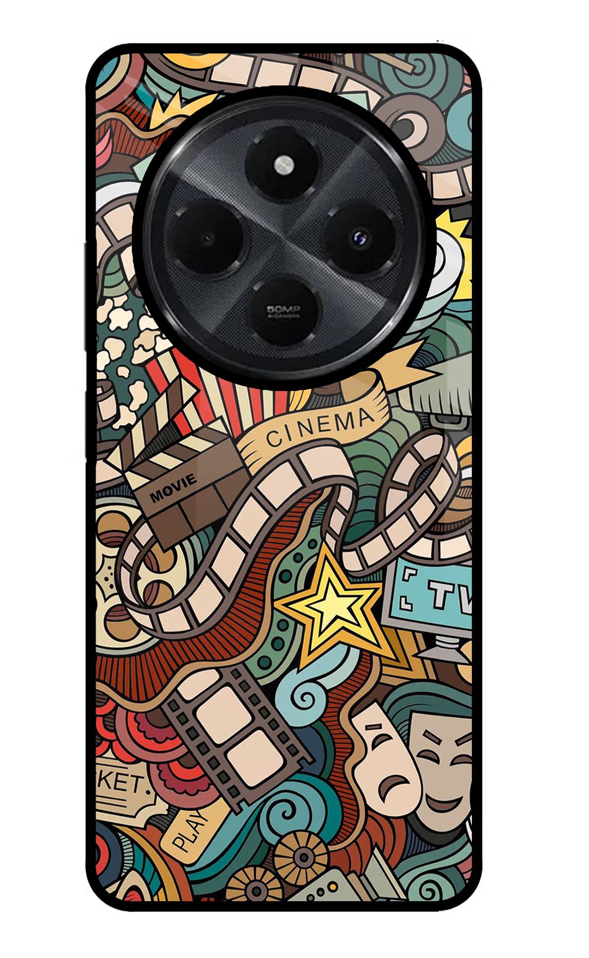 Cinema Abstract Redmi 14C 5G Glass Case Back Cover by Casekaro