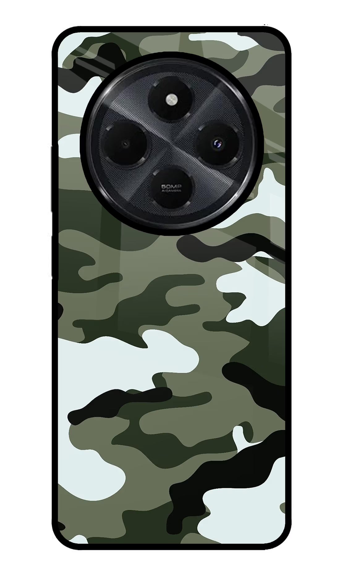 Camouflage Redmi 14C 5G Glass Case Back Cover by Casekaro