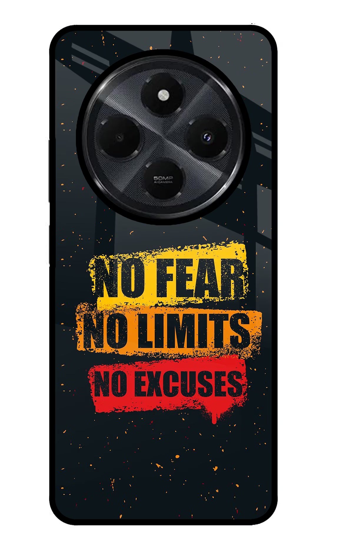 No Fear No Limits No Excuse Redmi 14C 5G Glass Case Back Cover by Casekaro