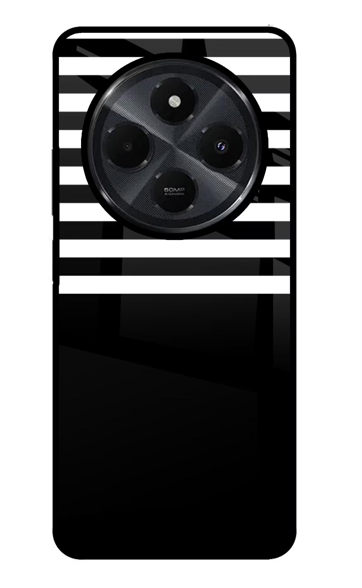 Black and White Print Redmi 14C 5G Glass Case Back Cover by Casekaro
