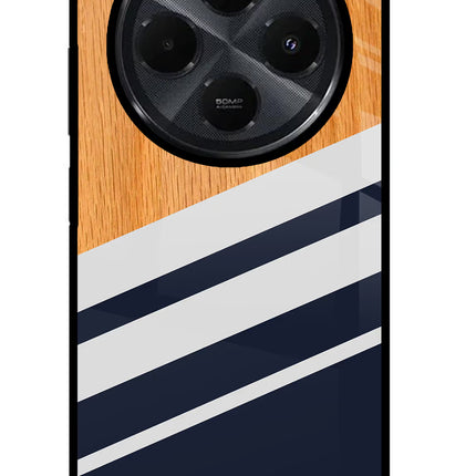 Blue and white wooden Redmi 14C 5G Glass Case