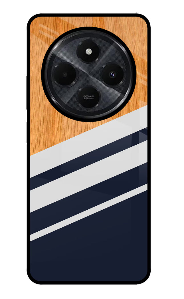 Blue and white wooden Redmi 14C 5G Glass Case