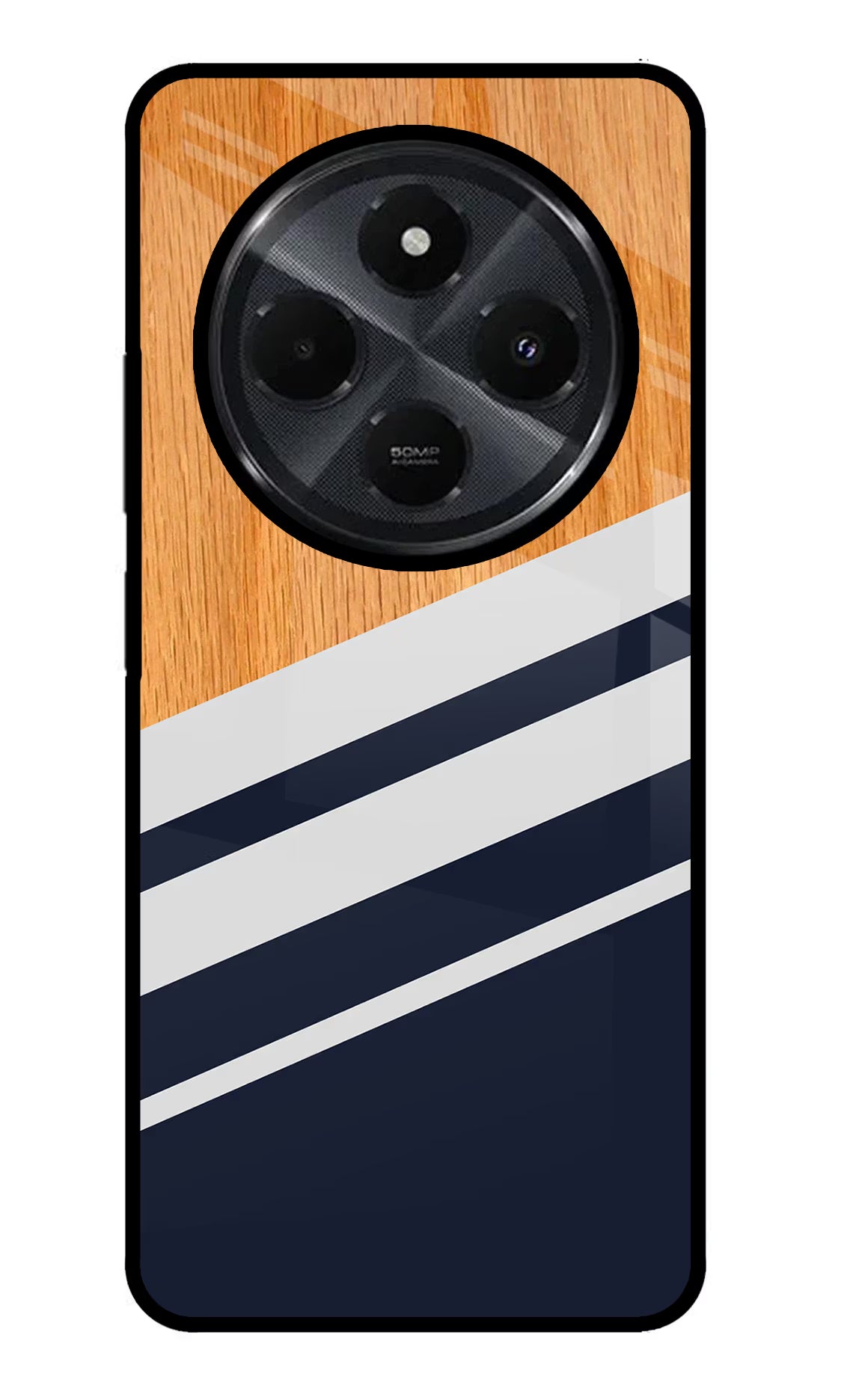 Blue and white wooden Redmi 14C 5G Glass Case Back Cover by Casekaro