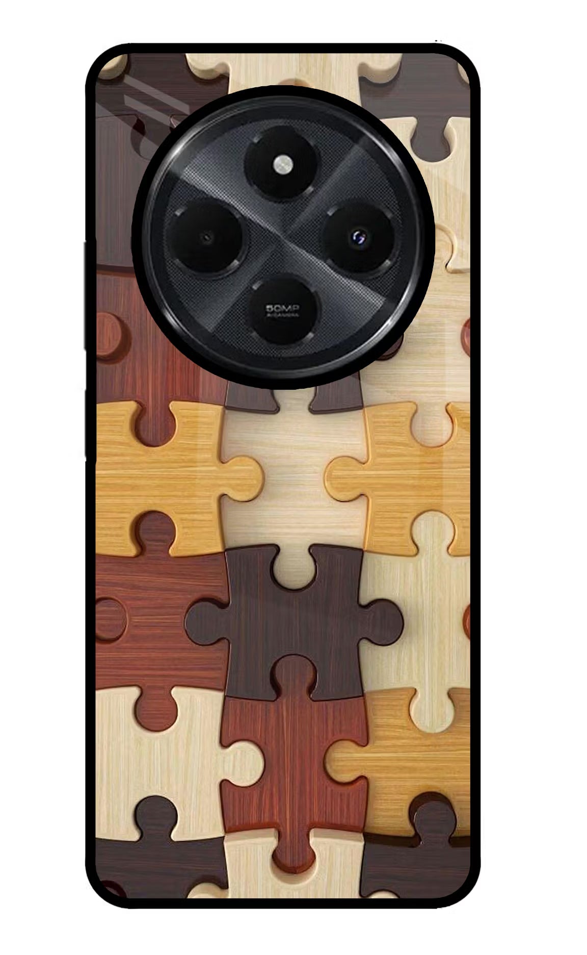 Wooden Puzzle Redmi 14C 5G Glass Case Back Cover by Casekaro