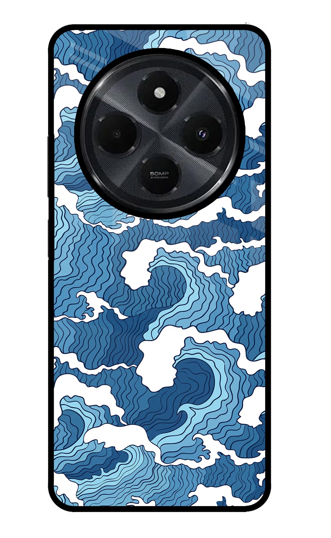 Blue Waves Redmi 14C 5G Glass Case Back Cover by Casekaro