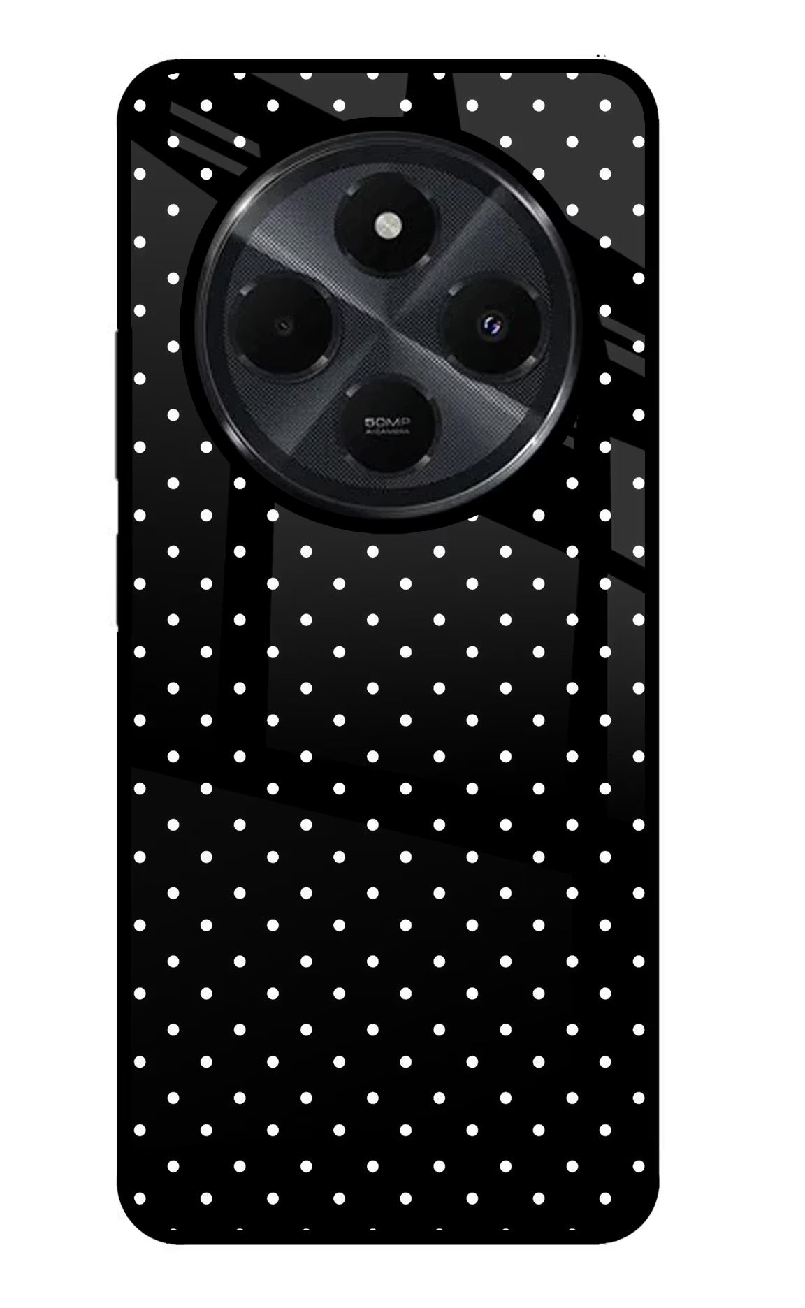 White Dots Redmi 14C 5G Glass Case Back Cover by Casekaro