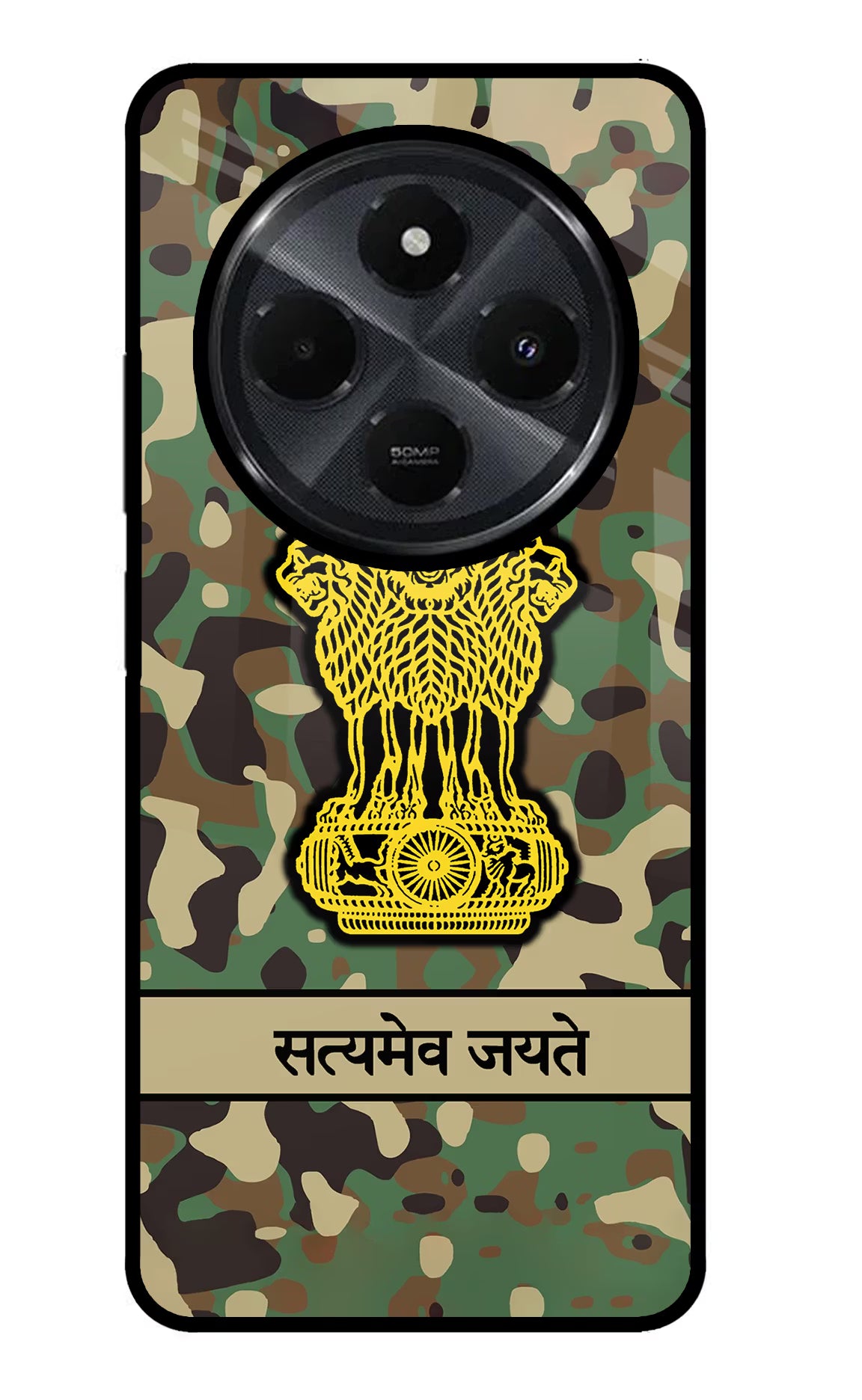 Satyamev Jayate Army Redmi 14C 5G Glass Case Back Cover by Casekaro