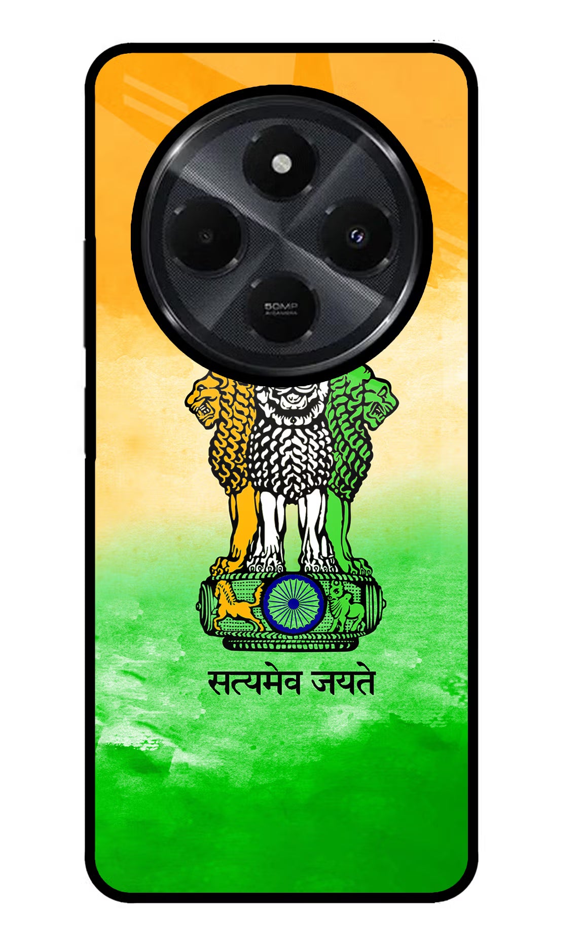 Satyamev Jayate Flag Redmi 14C 5G Glass Case Back Cover by Casekaro