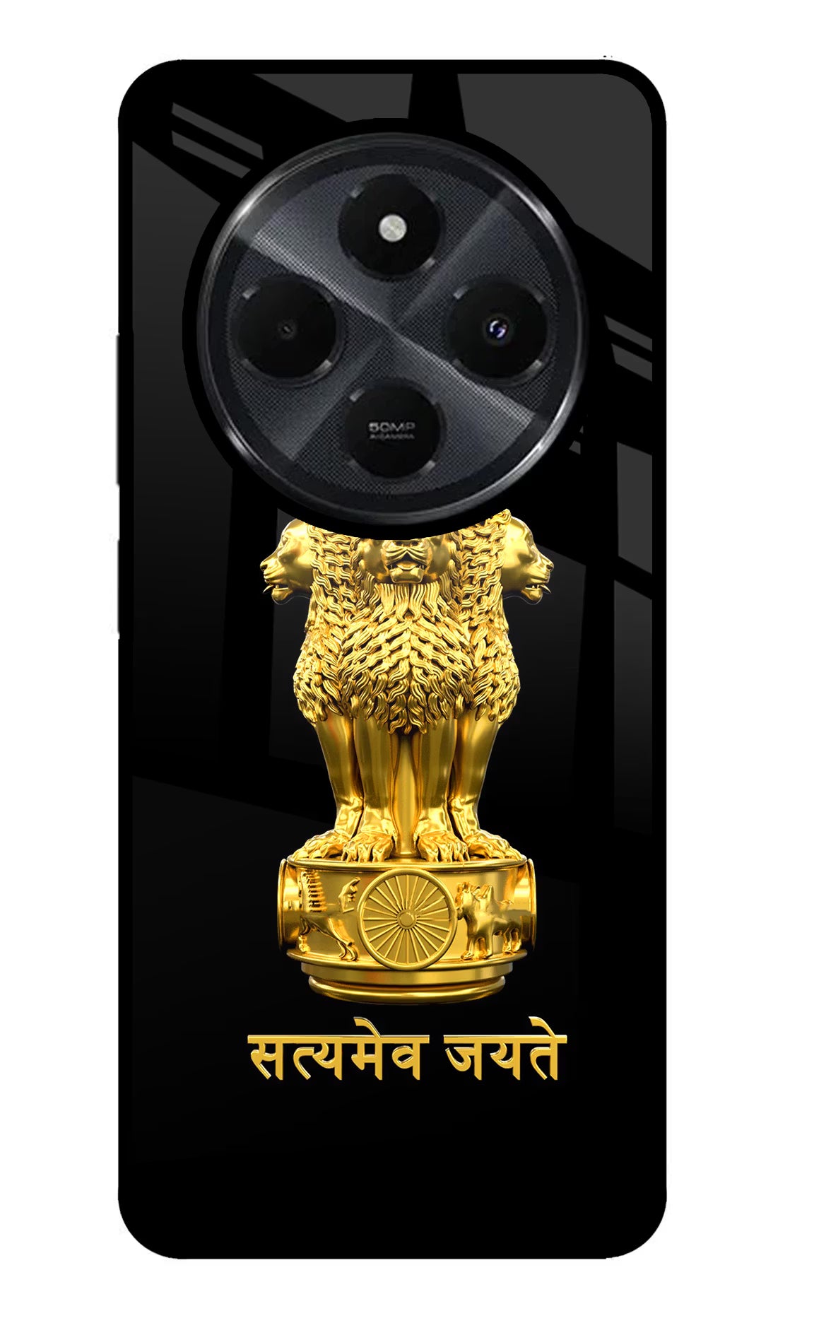 Satyamev Jayate Golden Redmi 14C 5G Glass Case Back Cover by Casekaro