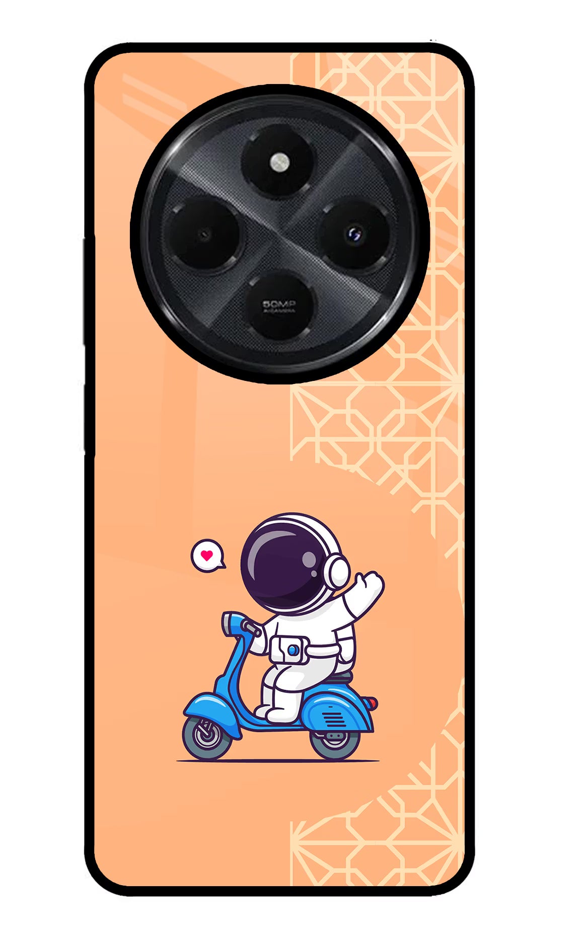 Cute Astronaut Riding Redmi 14C 5G Glass Case Back Cover by Casekaro