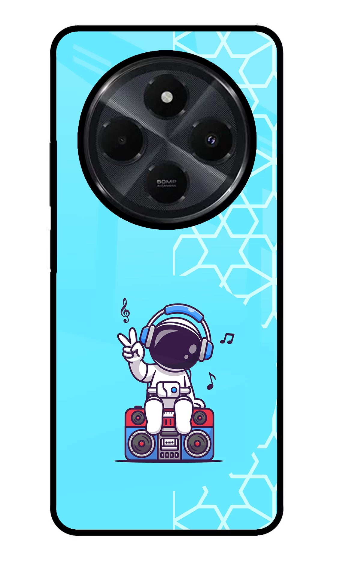 Cute Astronaut Chilling Redmi 14C 5G Glass Case Back Cover by Casekaro
