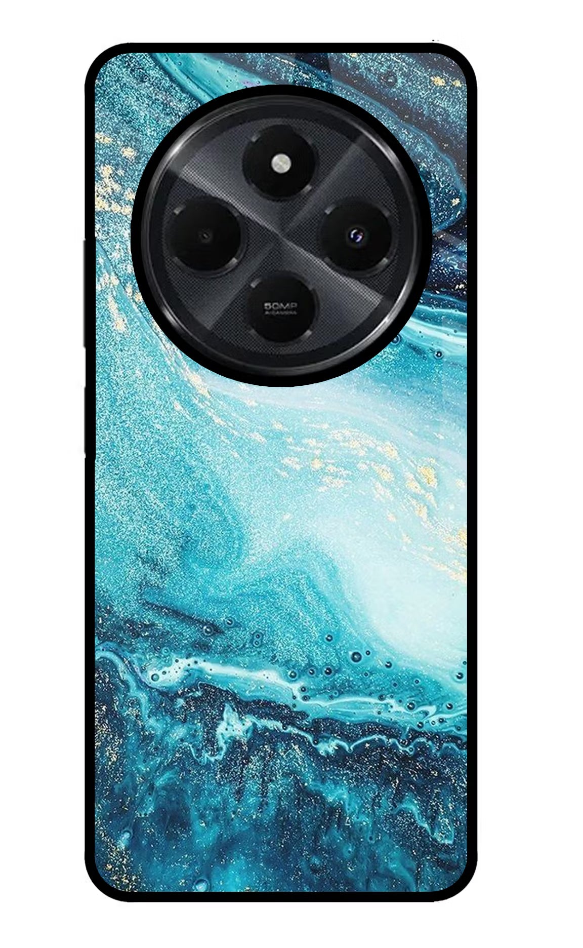 Blue Glitter Marble Redmi 14C 5G Glass Case Back Cover by Casekaro